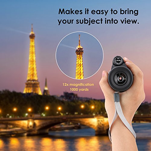 MoKo 12x50 Telescopios Monoculares, Alta Potencia Prisma BAK4 HD Impermeable a Prueba de Niebla y de Choques con Soporte para iPhone XS/XS MAX/XR para Observación de Aves Senderismo Viajes Caza-Negro