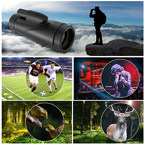 MoKo 12x50 Telescopios Monoculares, Alta Potencia Prisma BAK4 HD Impermeable a Prueba de Niebla y de Choques con Soporte para iPhone XS/XS MAX/XR para Observación de Aves Senderismo Viajes Caza-Negro