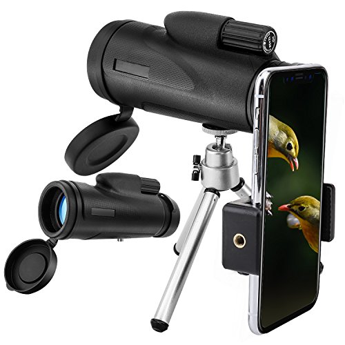 MoKo 12x50 Telescopios Monoculares, Alta Potencia Prisma BAK4 HD Impermeable a Prueba de Niebla y de Choques con Soporte para iPhone XS/XS MAX/XR para Observación de Aves Senderismo Viajes Caza-Negro