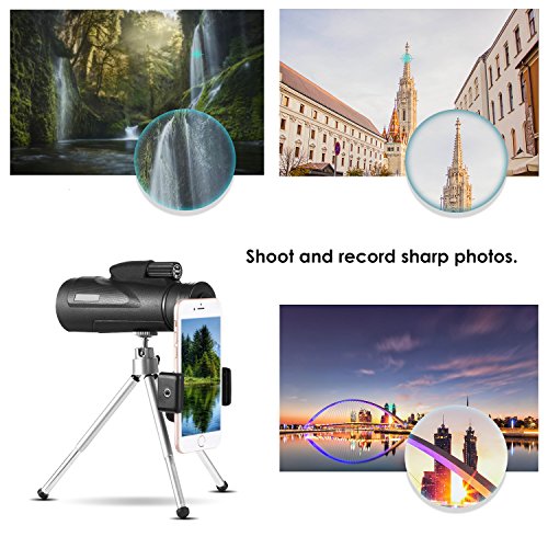 MoKo 12x50 Telescopios Monoculares, Alta Potencia Prisma BAK4 HD Impermeable a Prueba de Niebla y de Choques con Soporte para iPhone XS/XS MAX/XR para Observación de Aves Senderismo Viajes Caza-Negro