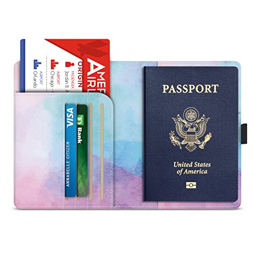 MoKo Carteras/Funda de Pasaporte - Cubierta RFID Bloqueo, Multipropósito, Passport Holder/Case Cover, Cuero Imitado, Cartera de Viaje, Acuarela