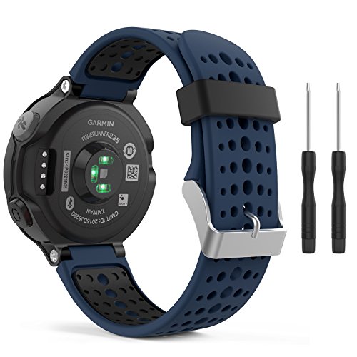 MoKo Forerunner 235/220 / 230/620 / 630/735 Correa - Reemplazo Suave Silicona Watch Band Deportiva Accessorios de Reloj Pulsera Ajustable con Cierre de Clip, Medianoche & Negro