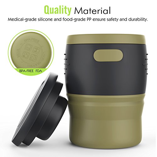 MoKo Taza de Viaje Plegable, Taza de Viaje Reutilizable a Prueba de Fugas 350ML con Tapa, Silicona Libre de BPA, Ranura de Almacenamiento para Viajar, Acampar, Escuela, Aire Libre - Beige