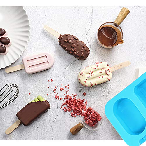 Molde de Helado de Silicona, Molde para paletas de Hielo con 50 palos de madera, Reutilizable Moldes Silicona con Cubierta de sellado, Moldes de Helado de Bricolaje Hechos a Mano Hechos Casa(Azul)