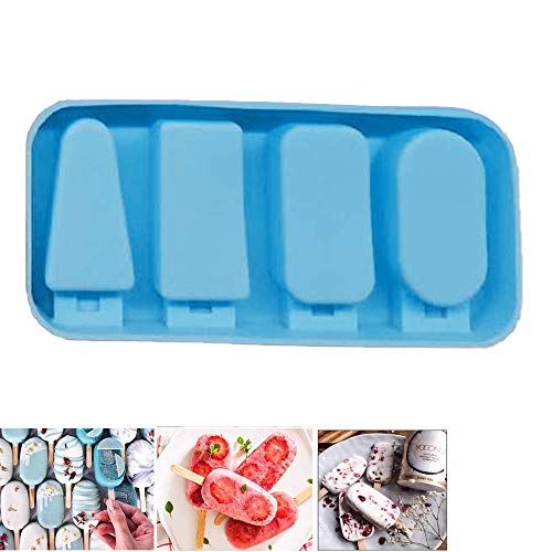 Molde de Helado de Silicona, Molde para paletas de Hielo con 50 palos de madera, Reutilizable Moldes Silicona con Cubierta de sellado, Moldes de Helado de Bricolaje Hechos a Mano Hechos Casa(Azul)