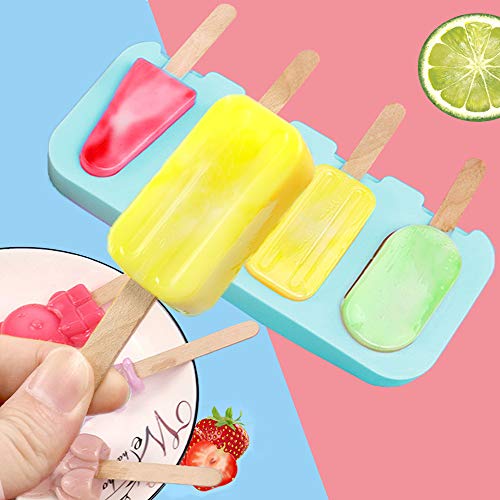 Molde de Helado de Silicona, Molde para paletas de Hielo con 50 palos de madera, Reutilizable Moldes Silicona con Cubierta de sellado, Moldes de Helado de Bricolaje Hechos a Mano Hechos Casa(Azul)