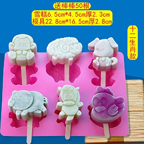 Molde De Helado Paletas De Helado Paletas De Hielo Hecho De Silicona De Silicona Creativo Molde De Helado Casero 10.8 * 11 * 3.5/6 Moldes de paletas de zodiaco uno envía 50 palos