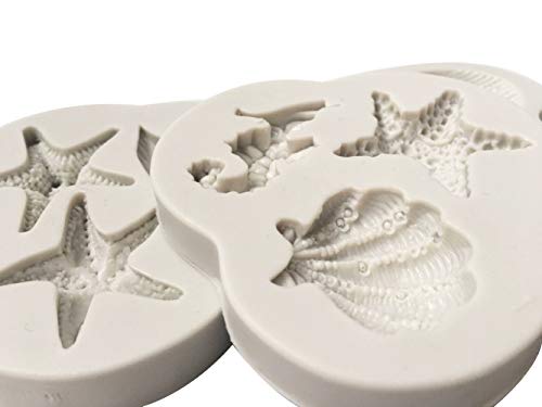 Molde de silicona para pasta de azúcar (3 unidades), diseño de estrellas marinas y vida marina