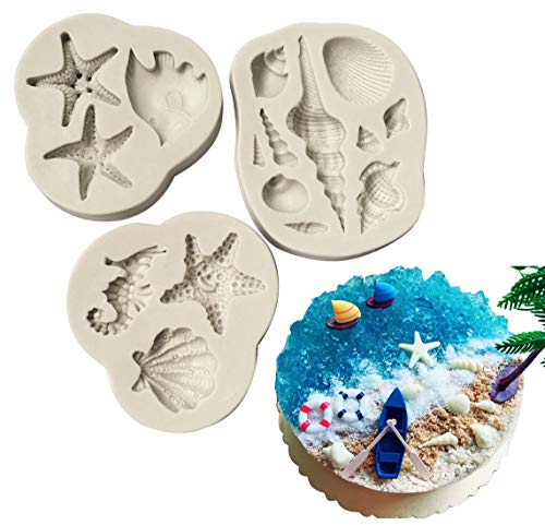 Molde de silicona para pasta de azúcar (3 unidades), diseño de estrellas marinas y vida marina