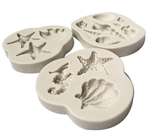 Molde de silicona para pasta de azúcar (3 unidades), diseño de estrellas marinas y vida marina