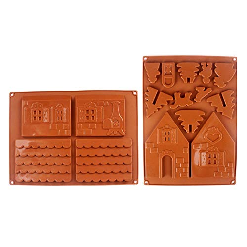 Molde de silicona para tartas de chocolate, de AKAMAS, 3D, diseño de casa de jengibre, molde de silicona para hacer galletas, 2 unidades