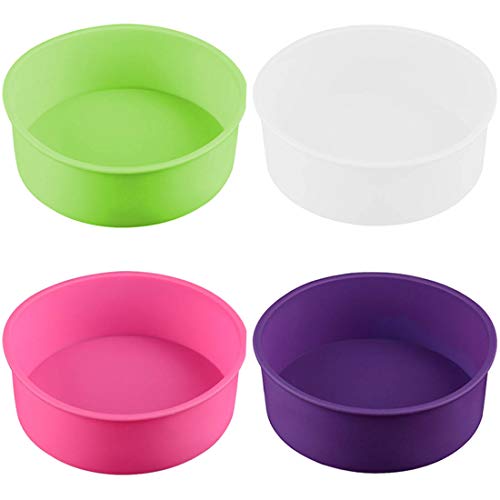 Molde redondo de silicona para hornear tartas, 4 unidades, 15,2 cm (blanco/rojo/púrpura/rosa)