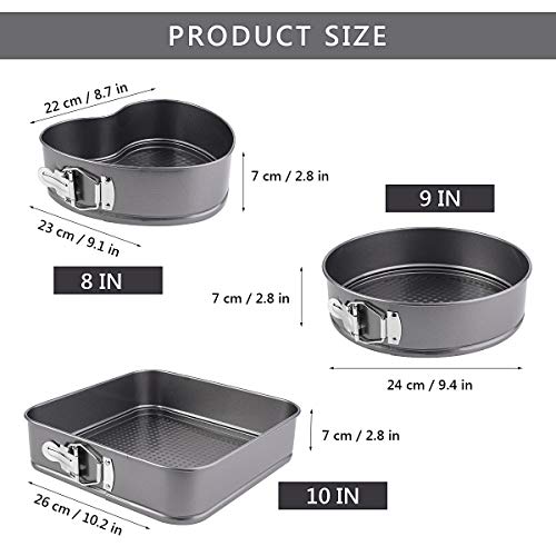 Moldes para Tartas,Cuadrado,Redondo y Forma Corazón Moldes de Horno Desmontables,Molde de Horno Revestimiento de Teflón Revestimiento Antiadherente,3 Piezas de 22/24/26cm (Gris)