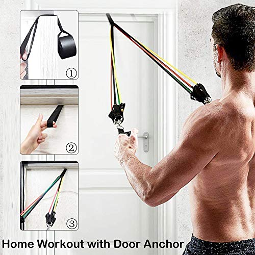 Molenky Juego de Bandas de Resistencia, 12pcs Bandas Elasticas Bandas Ejercicio con Fortalecedores de Mano, Manijas de Espuma, Correas para Tobillos, Ancla de Puerta para Fitness Fuerza Adelgazar