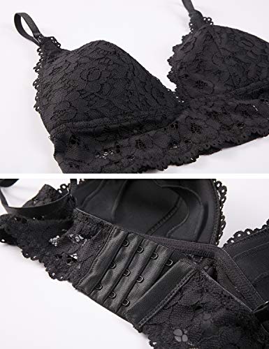 MOMANDA Sujetador Lactancia Encaje Sin Aros con Relleno para Mujer Negro 95B
