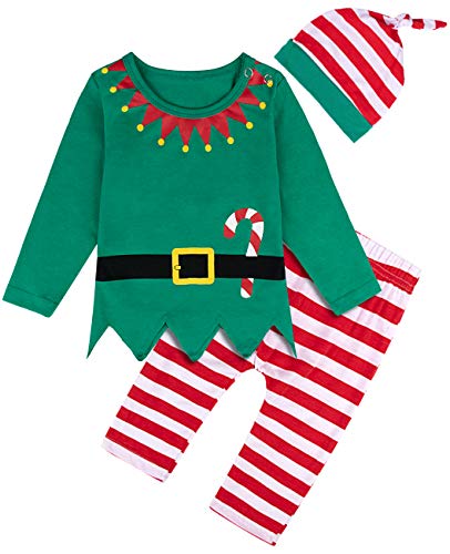 MOMBEBE COSLAND Disfraz Duende de Navidad Bebé Niños Conjuntos (6-12 Meses, Verde)