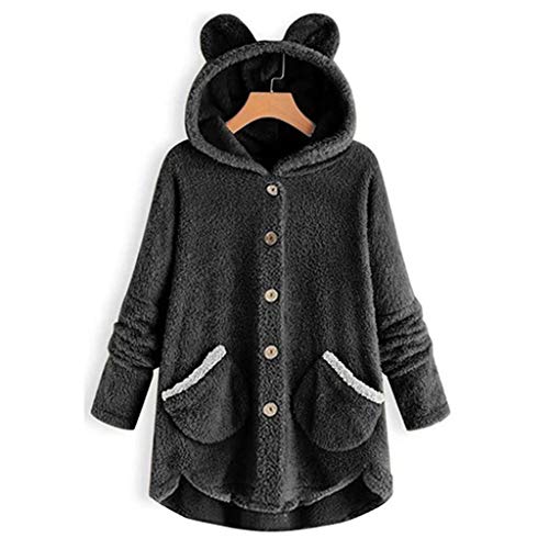 MOMOXI Moda Mujer Abrigo de botón Fluffy Tail Tops Sudadera con Capucha Suéter Flojo Abrigo Mujer Invierno Rebajas Mujeres Suelto algodón Caliente Impreso Bolsillos más Grueso