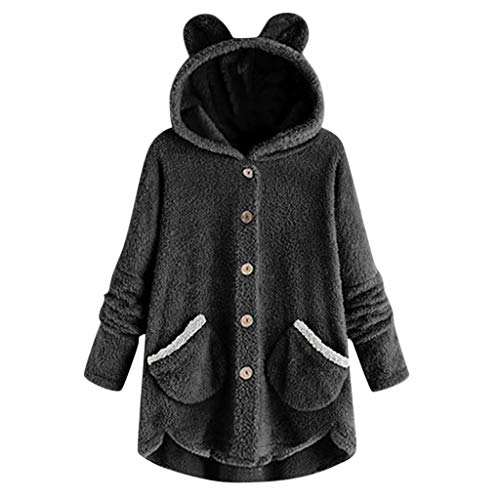 MOMOXI Moda Mujer Abrigo de botón Fluffy Tail Tops Sudadera con Capucha Suéter Flojo Abrigo Mujer Invierno Rebajas Mujeres Suelto algodón Caliente Impreso Bolsillos más Grueso