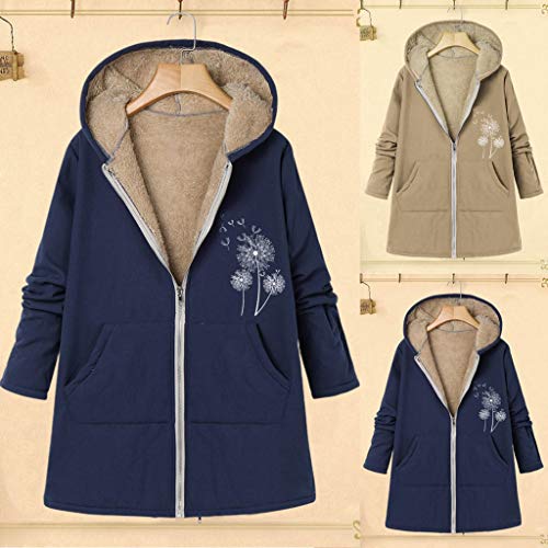 MOMOXI Talla Extra Mujer Invierno Cálido Vintage Floral Impreso Más Grueso Cremallera Abrigo Desgastar Chaquetas Lana con Capucha Largas Invierno para Mujer Tallas Grandes Abrigos Ponchos Capas Parka