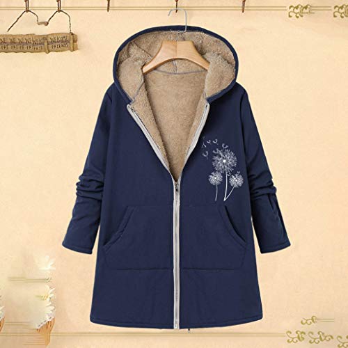 MOMOXI Talla Extra Mujer Invierno Cálido Vintage Floral Impreso Más Grueso Cremallera Abrigo Desgastar Chaquetas Lana con Capucha Largas Invierno para Mujer Tallas Grandes Abrigos Ponchos Capas Parka