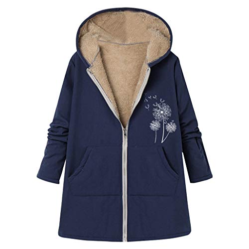 MOMOXI Talla Extra Mujer Invierno Cálido Vintage Floral Impreso Más Grueso Cremallera Abrigo Desgastar Chaquetas Lana con Capucha Largas Invierno para Mujer Tallas Grandes Abrigos Ponchos Capas Parka