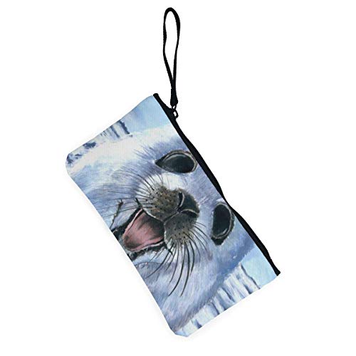 Monedero BHGYT Harp Seal Painting Wallpaper Canvas Monedero, Bolso de Maquillaje, Bolso para teléfono móvil con asa, Monedero Unisex con Monedero, 4.7 'X 8.7'