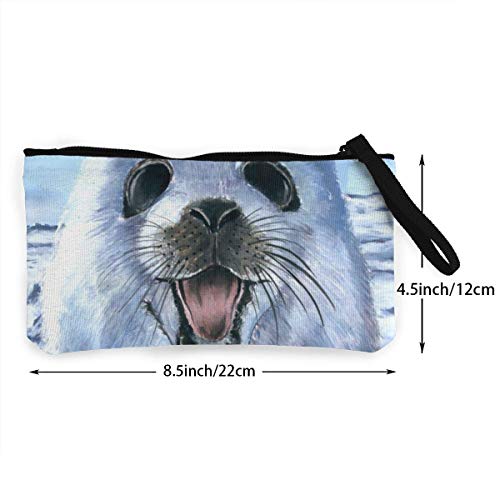 Monedero BHGYT Harp Seal Painting Wallpaper Canvas Monedero, Bolso de Maquillaje, Bolso para teléfono móvil con asa, Monedero Unisex con Monedero, 4.7 'X 8.7'