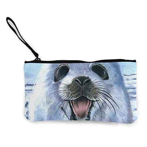 Monedero BHGYT Harp Seal Painting Wallpaper Canvas Monedero, Bolso de Maquillaje, Bolso para teléfono móvil con asa, Monedero Unisex con Monedero, 4.7 'X 8.7'