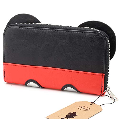Monedero De Las Orejas De Mickey De Disney En 3D | Billetero Grande Rojo Y Negro | Idea De Regalo De Cumpleaños | Mercancía Con Licencia Al 100%