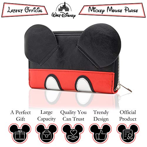 Monedero De Las Orejas De Mickey De Disney En 3D | Billetero Grande Rojo Y Negro | Idea De Regalo De Cumpleaños | Mercancía Con Licencia Al 100%