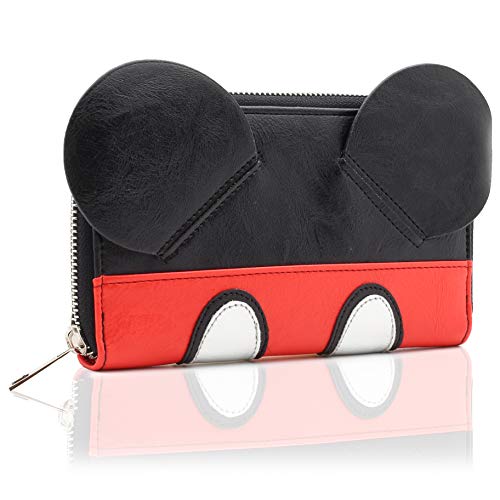 Monedero De Las Orejas De Mickey De Disney En 3D | Billetero Grande Rojo Y Negro | Idea De Regalo De Cumpleaños | Mercancía Con Licencia Al 100%