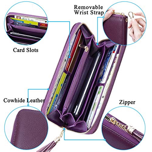 Monedero Grande de Mujer RFID Blocker Cartera de Piel Porta Tarjetas de Crédito, Púrpura