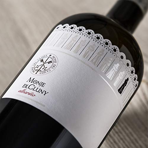 MONJE DEL CLUNY Vino blanco – Albariño Rias Baixas – Criado sobre lías - Producto Gourmet – Vino Colección - Vino bueno para regalo – caja de vino - vino Premium - 6 botellas x 75cl