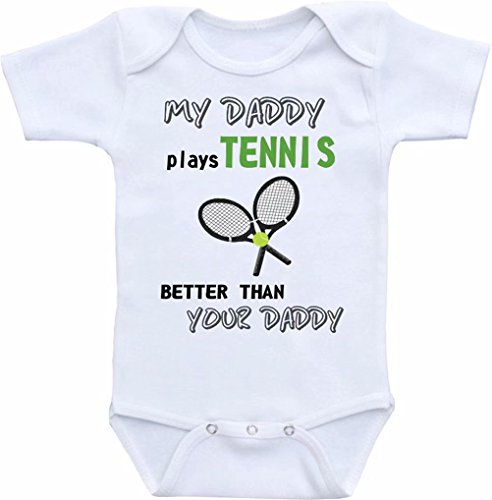 Mono divertido para bebé con texto en inglés "My Daddy Plays Tennis Better Than Your Daddy" Blanco blanco 9 mes