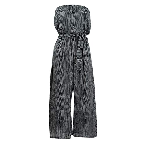 Mono Largo Mujer Fiesta Elegante Tallas Grandes Niña Verano Otoño Jumpsuit Ocio Rompers Bohemia ZOELOVE Pantalones de Pierna Ancha a Rayas Sexy con Top de Tubo Mono de Cintura Alta/Negro,XL
