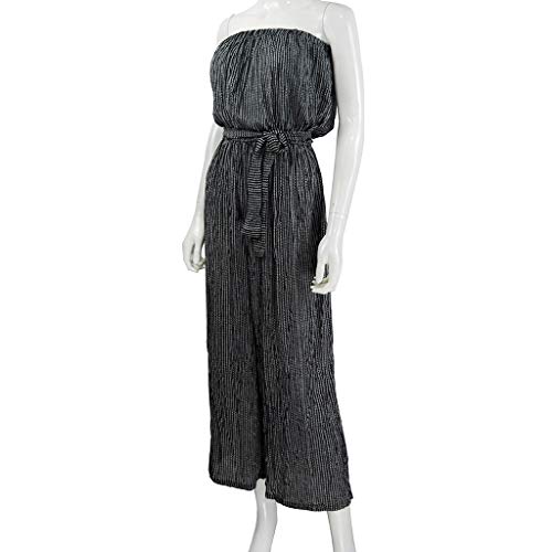Mono Largo Mujer Fiesta Elegante Tallas Grandes Niña Verano Otoño Jumpsuit Ocio Rompers Bohemia ZOELOVE Pantalones de Pierna Ancha a Rayas Sexy con Top de Tubo Mono de Cintura Alta/Negro,XL