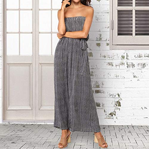 Mono Largo Mujer Fiesta Elegante Tallas Grandes Niña Verano Otoño Jumpsuit Ocio Rompers Bohemia ZOELOVE Pantalones de Pierna Ancha a Rayas Sexy con Top de Tubo Mono de Cintura Alta/Negro,XL