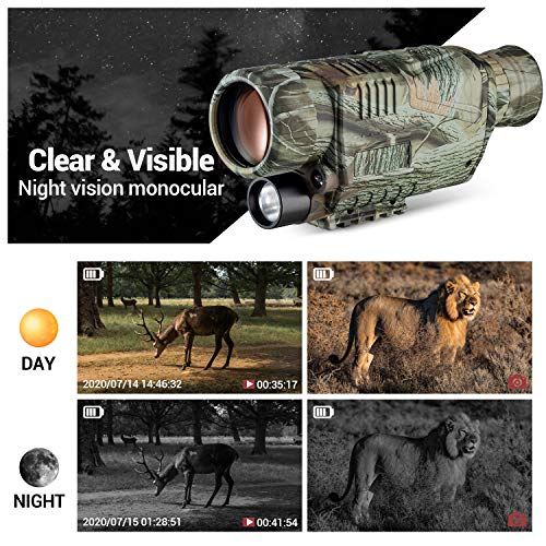 Monocular Visión Nocturna, Telescopio Infrarrojo Digital 8X40 con Tarjeta 32G para Adultos, Recargable de HD LCD Foto/Vídeo, Grabación Vigilancia de Seguridad