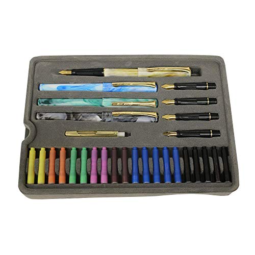 MONT MARTE Kit Caligrafia - 33 piezas - Perfecto para Principiantes - Incluye: 4x Pluma Caligrafía, 5x Plumines de Caligrafía y mucho más - Gran introducción a la Caligrafía y Handlettering