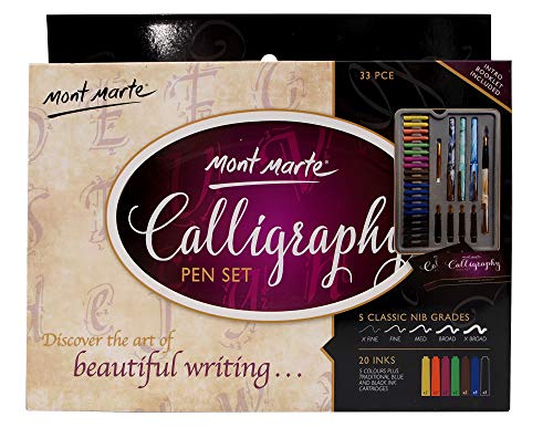 MONT MARTE Kit Caligrafia - 33 piezas - Perfecto para Principiantes - Incluye: 4x Pluma Caligrafía, 5x Plumines de Caligrafía y mucho más - Gran introducción a la Caligrafía y Handlettering