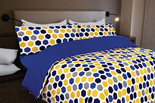 Montse Interiors, S.L. Funda nórdica Estampada geométrica Azul, Amarilla y Gris (sin Bajera) (Bob, para Cama de 90x190/200 (Nórdico de 150))