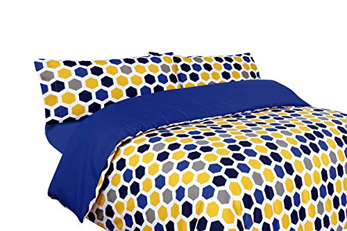 Montse Interiors, S.L. Funda nórdica Estampada geométrica Azul, Amarilla y Gris (sin Bajera) (Bob, para Cama de 90x190/200 (Nórdico de 150))