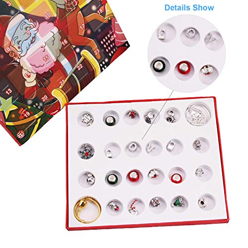 Monuary Calendario de Adviento Navidad, Calendario Navideño con 24 Días Sorpresa Bricolaje Charms Pulsera Joyas, Calendario de Cuenta Regresiva de Navidad Regalo para Niños