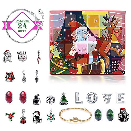 Monuary Calendario de Adviento Navidad, Calendario Navideño con 24 Días Sorpresa Bricolaje Charms Pulsera Joyas, Calendario de Cuenta Regresiva de Navidad Regalo para Niños