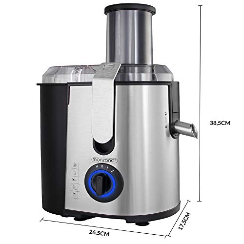 Monzana Licuadora para frutas y verduras exprimidor de zumo extractor de jugo 1100W 2 velocidades Acero inoxidable sano