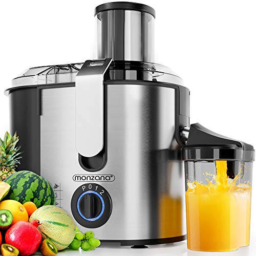 Monzana Licuadora para frutas y verduras exprimidor de zumo extractor de jugo 1100W 2 velocidades Acero inoxidable sano