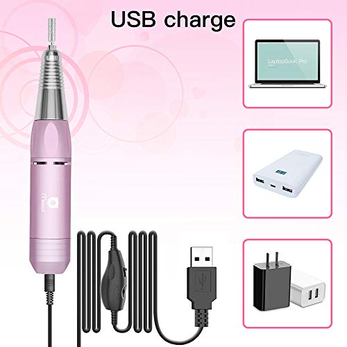 Moocii Torno para uñas 3000 Rpm lima electrica uñas portátil profesional para gel Uñas naturales Acrilicas Torno Set de Manicura y Pedicura para salón Casa Rosa