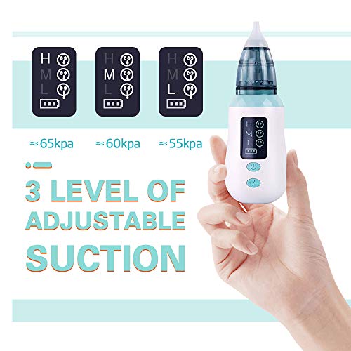 Mookis Aspirador nasal, nasal limpiador y removedor de cerumen con 3 niveles de succión y 4 tetinas reutilizables para mocos，Limpiador Nasal Eléctrico Recargable USB para Bebés