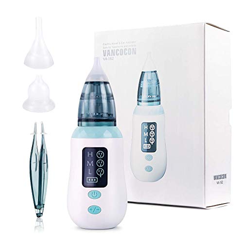 Mookis Aspirador nasal, nasal limpiador y removedor de cerumen con 3 niveles de succión y 4 tetinas reutilizables para mocos，Limpiador Nasal Eléctrico Recargable USB para Bebés