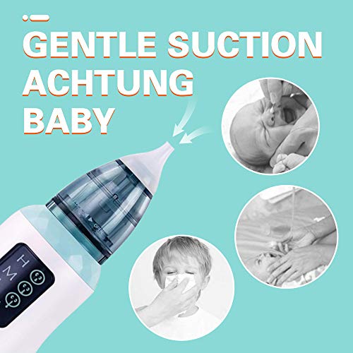 Mookis Aspirador nasal, nasal limpiador y removedor de cerumen con 3 niveles de succión y 4 tetinas reutilizables para mocos，Limpiador Nasal Eléctrico Recargable USB para Bebés